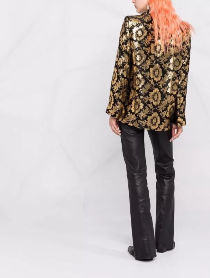 $3428 Saint Laurent Black Gold Floral Metallic Jacquard Blazer Jacket Size - 34 New