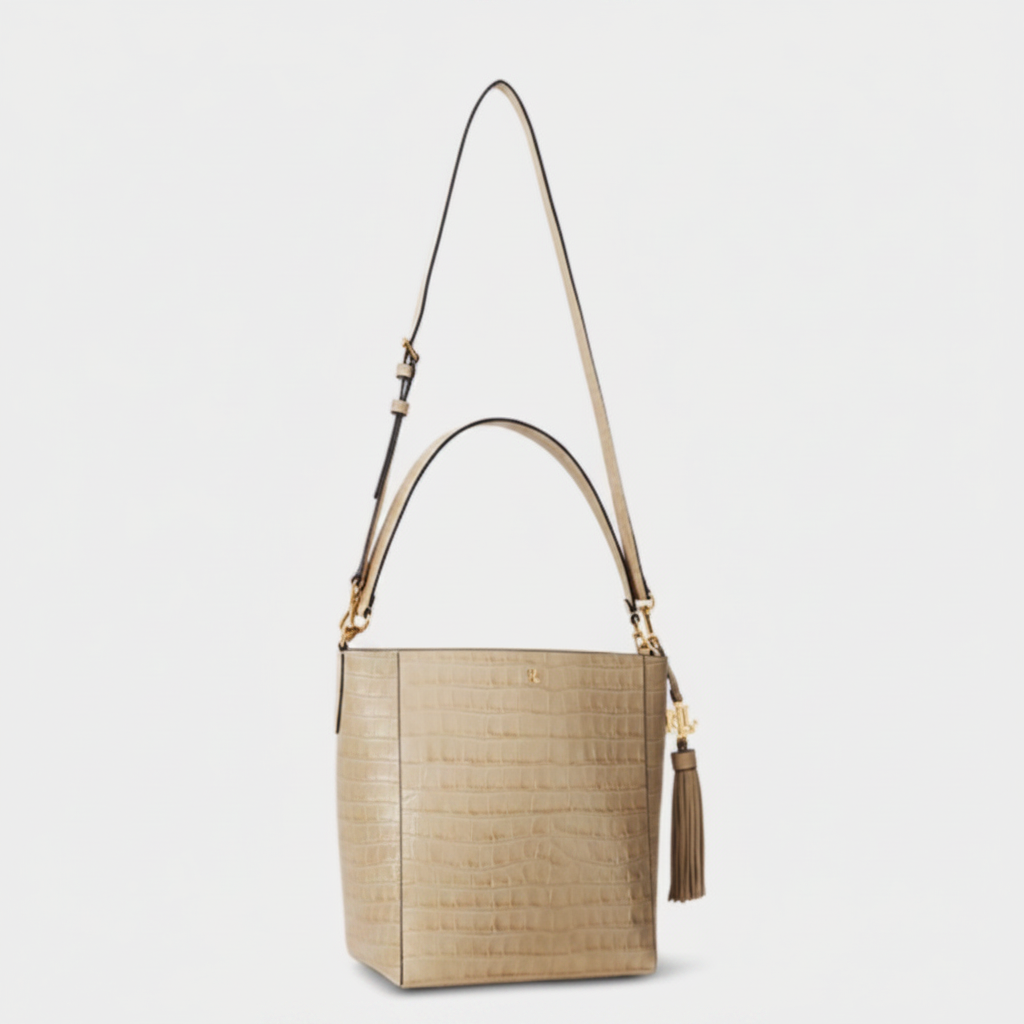 Ralph Lauren Medium Elegant Beige Croc-Embossed Tote Bag - NWT