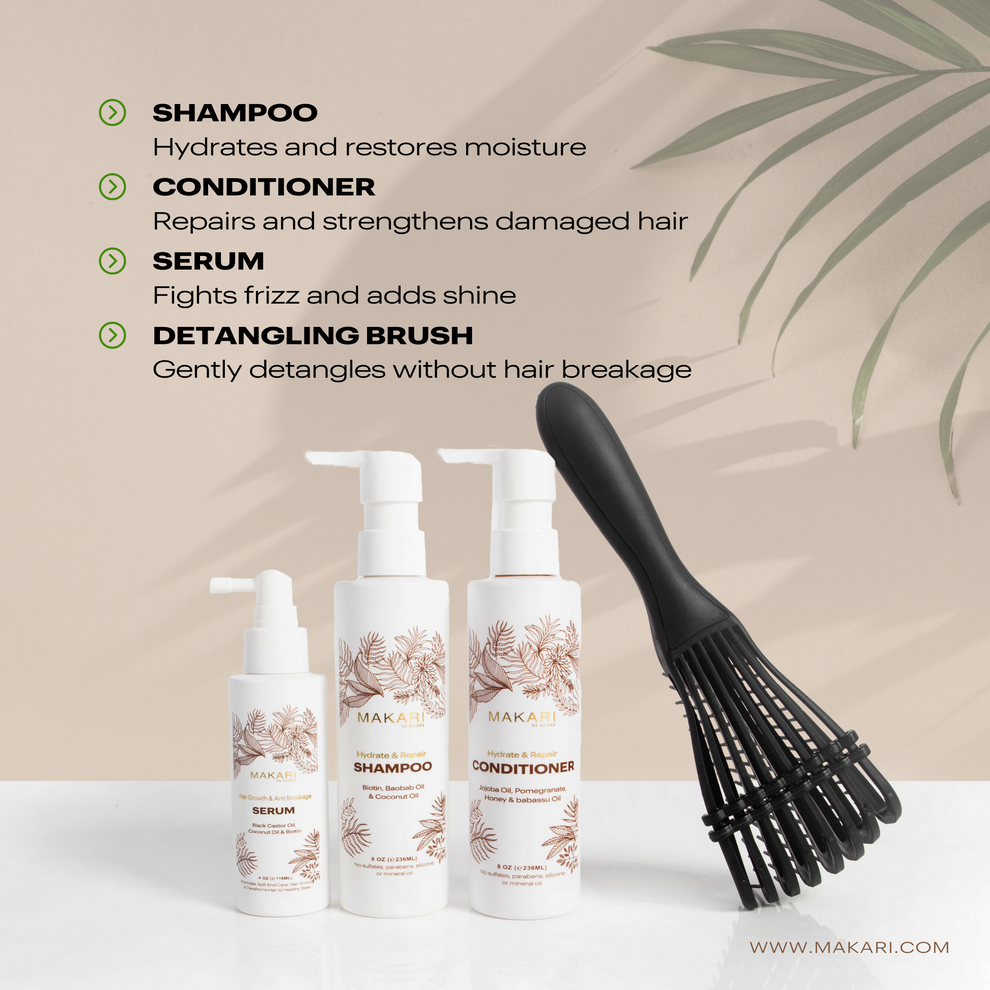 MAKARI HAIR SET INCLUDING SHAMPOO + CONDITIONER + SERUM + HAIR BRUSH