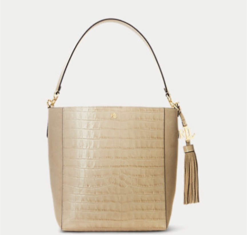 Ralph Lauren Medium Elegant Beige Croc-Embossed Tote Bag - NWT
