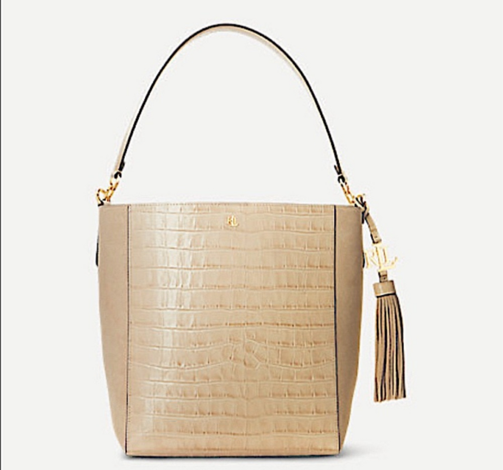 Ralph Lauren Medium Elegant Beige Croc-Embossed Tote Bag - NWT
