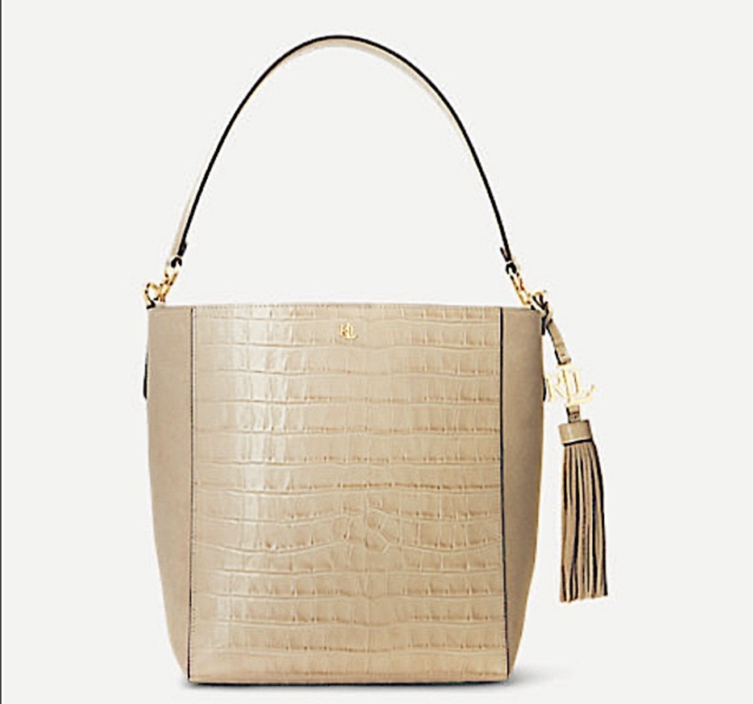 Ralph Lauren Medium Elegant Beige Croc-Embossed Tote Bag - NWT