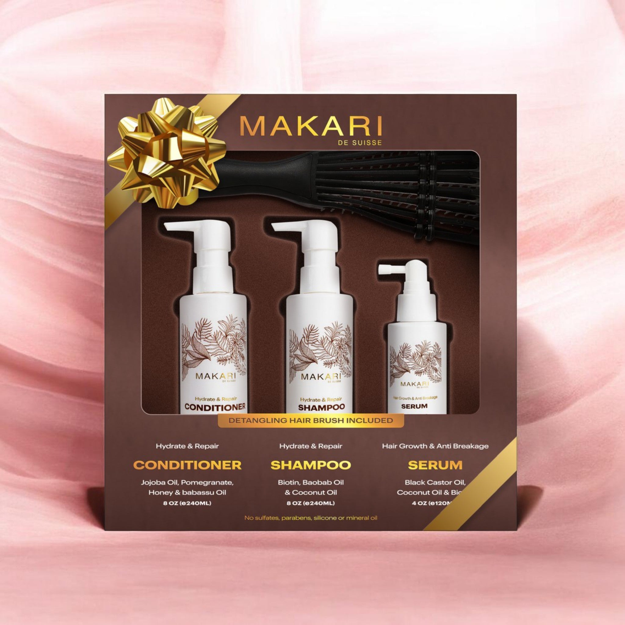 MAKARI HAIR SET INCLUDING SHAMPOO + CONDITIONER + SERUM + HAIR BRUSH
