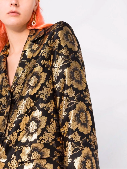 $3428 Saint Laurent Black Gold Floral Metallic Jacquard Blazer Jacket Size - 34 New