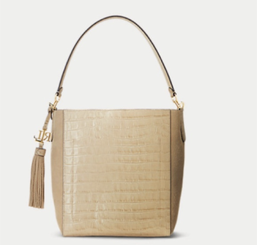 Ralph Lauren Medium Elegant Beige Croc-Embossed Tote Bag - NWT