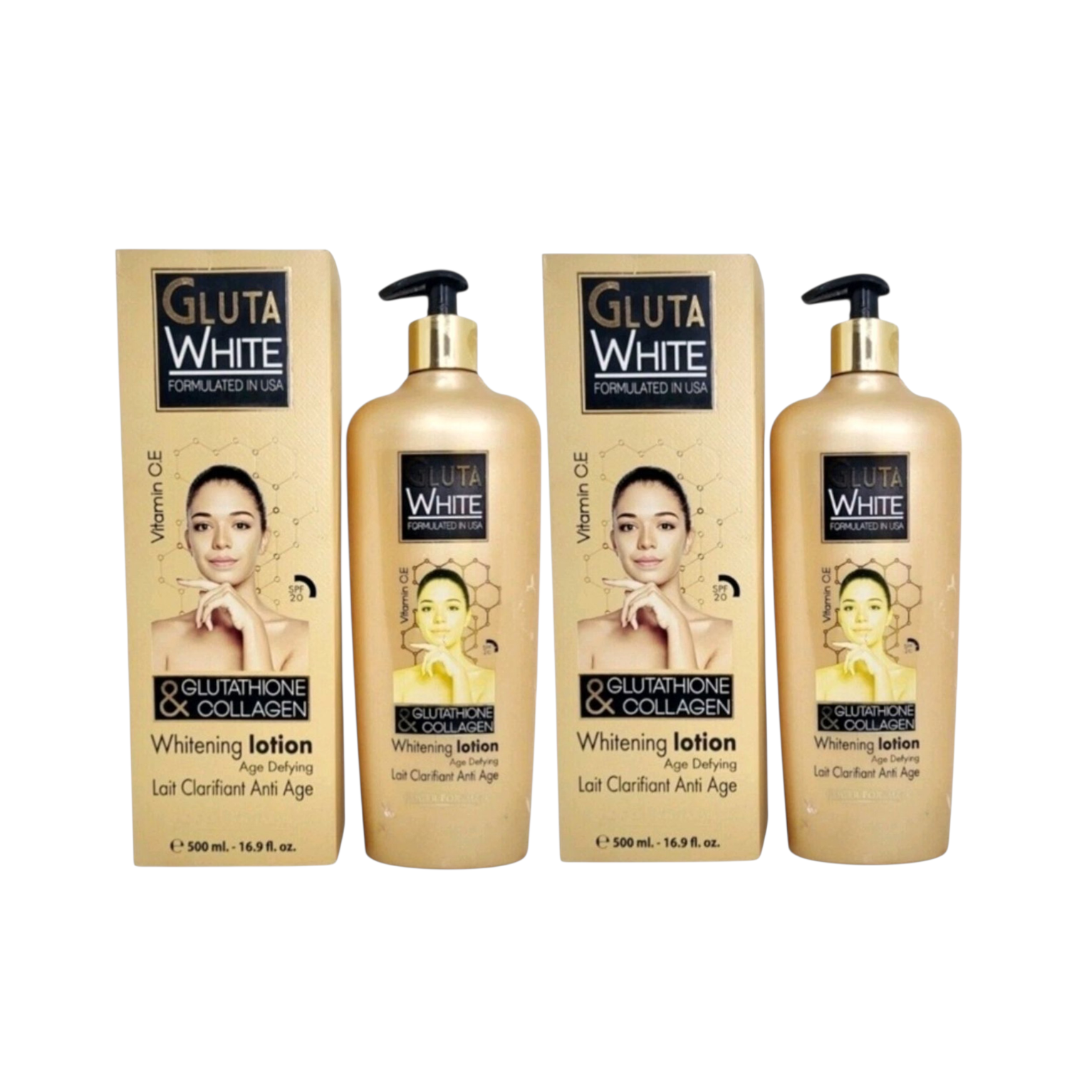 2-PK Gluta White Glutathione & Collagen Age Defying Whitening Lotion 16.9oz / 500ml