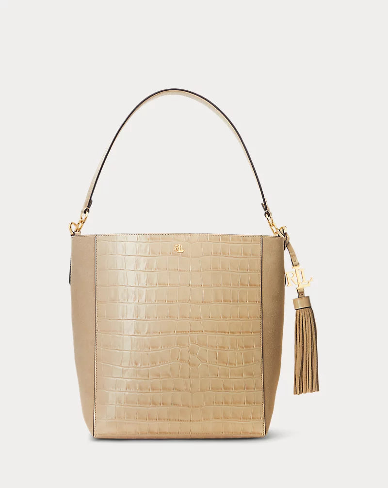 Ralph Lauren Medium Elegant Beige Croc-Embossed Tote Bag - NWT