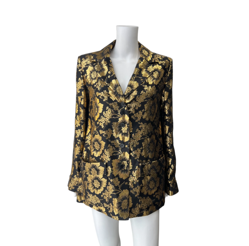 $3428 Saint Laurent Black Gold Floral Metallic Jacquard Blazer Jacket Size - 34 New