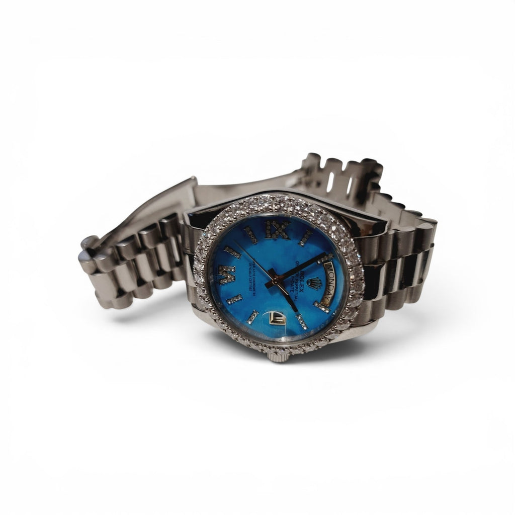 Rolex SUPER—CLONE Ladies Day-Date 36 mm Turquoise Dial - (PRE-OWNED)
