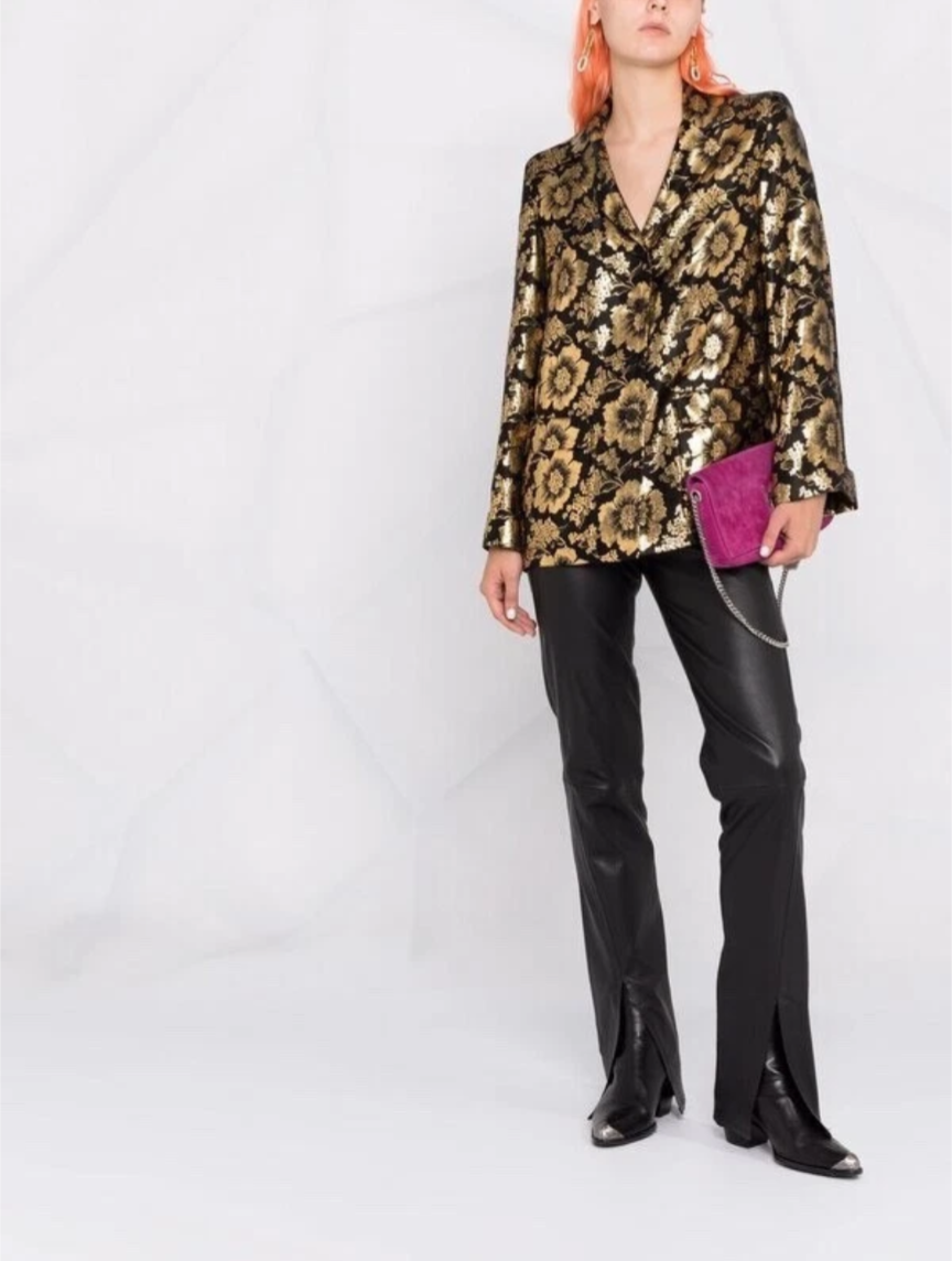$3428 Saint Laurent Black Gold Floral Metallic Jacquard Blazer Jacket Size - 34 New
