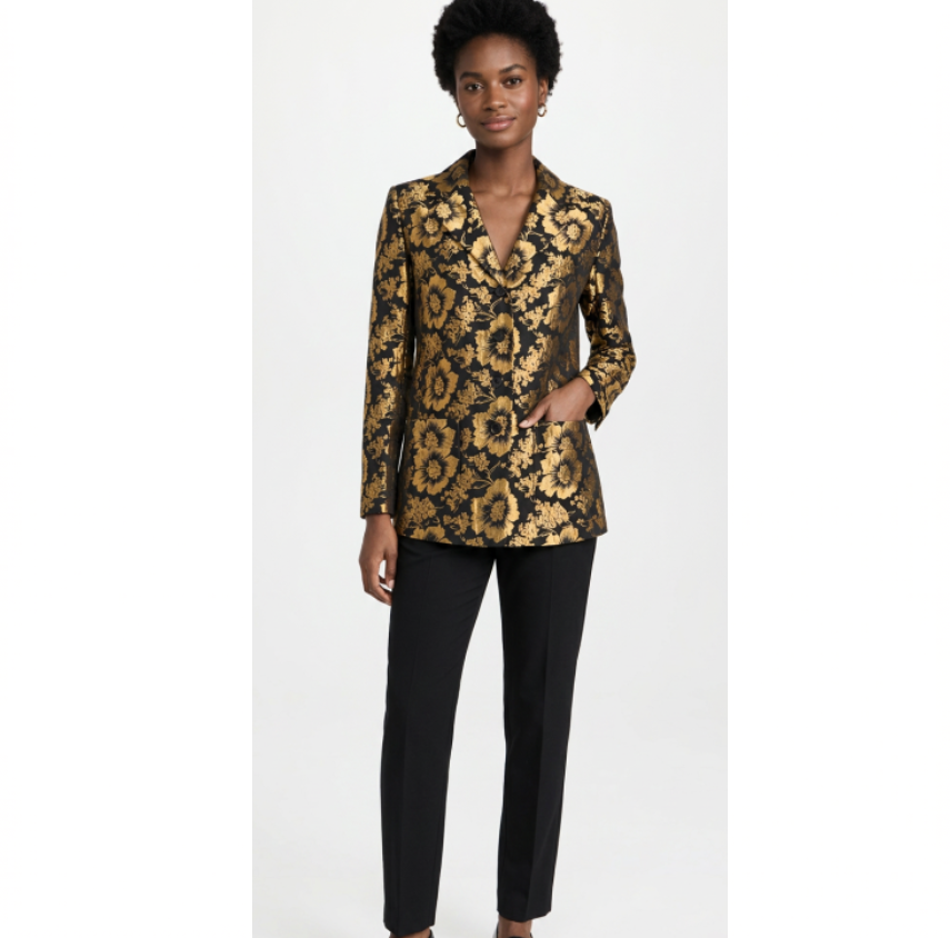 $3428 Saint Laurent Black Gold Floral Metallic Jacquard Blazer Jacket Size - 34 New